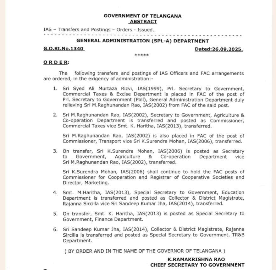 Telangana IAS Shuffle